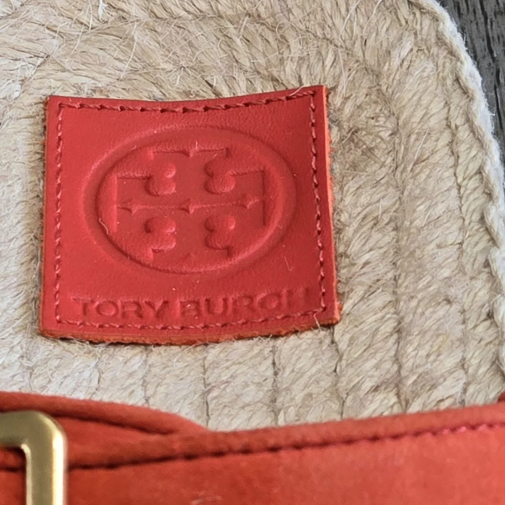 Tory Burch Selby Two Band Suede Leather Espadrille Flat Slide Bright Samba 6.5